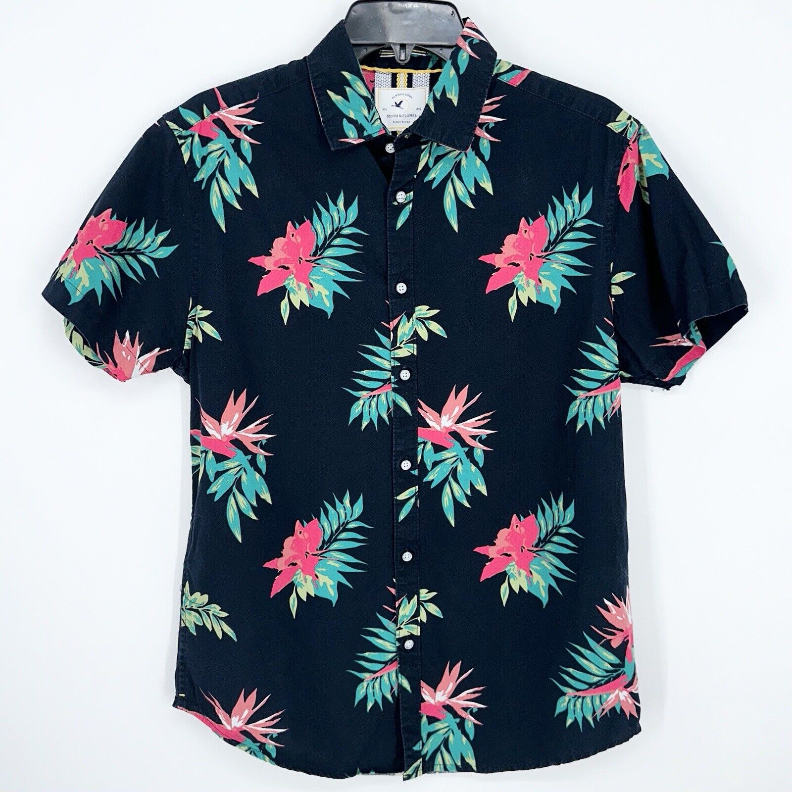 Men's Denim And Flower Ricky Singh Floral Button Down Slim Fit Size Small
